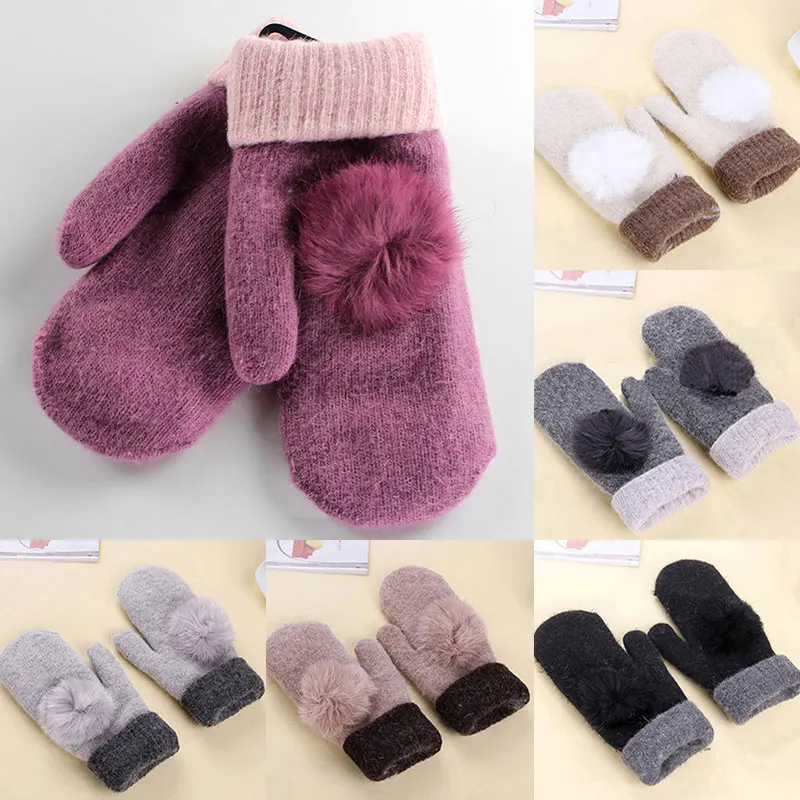 2020 вязаные шерстяные перчатки зимние меховые с помпоном из кроличьего меха