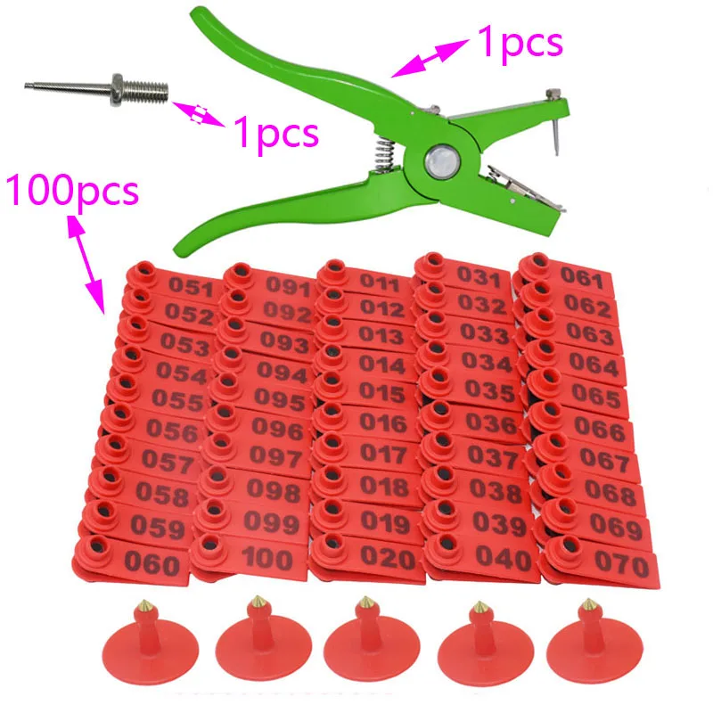 

Ear Tag Sheep Marker Applicator 001-100 Ear Tags For Goat Ldentification Kit Ear Tagger With 2 Pcs Pins Ear Tag Pliers