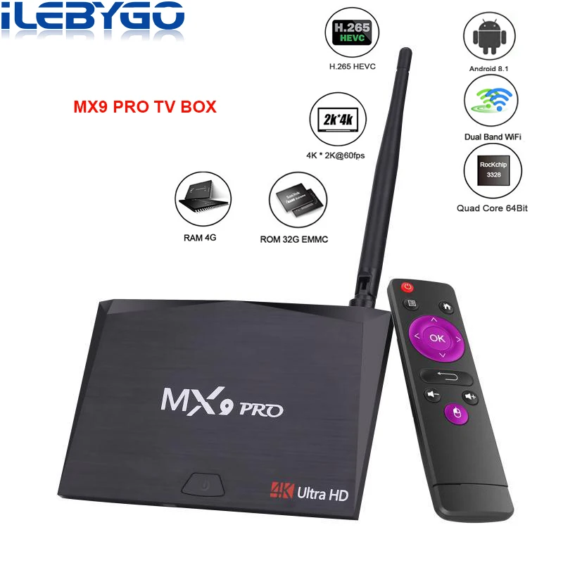 MX9 Pro Android 8 1 tv Box RK3328 четырехъядерный 2G16G 4G32G 4K телеприставка 3D Мини ПК WiFi Bluetooth 4 0