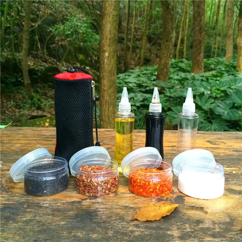 7pcs Outdoor Camping Tableware Spice Jar Seasoning Box Storage Container two Bags BBQ Picnic Travel Camp Cookware Set|Столовые приборы