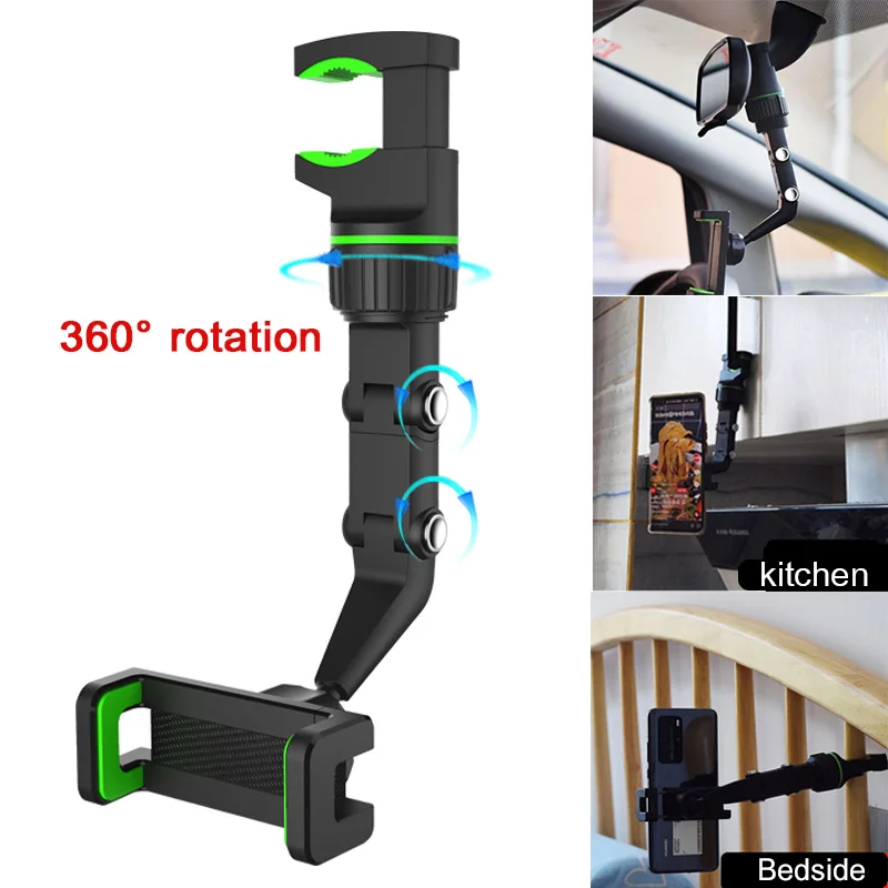 

Multifunctional Car Phone Holder Rearview Mirror GPS Navigation Bracket 360 Degree Rotation Hanging Mobile Phone Stand
