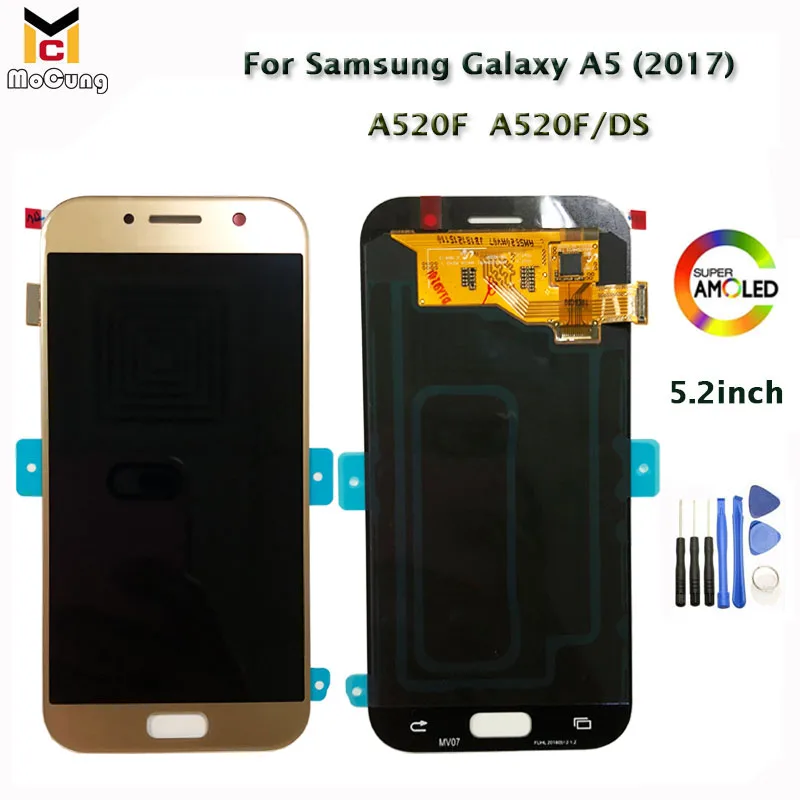 5," супер AMOLED lcd дисплей в сборе для Samsung Galaxy A5 A520 F A520F/DS lcd сенсорный дигитайзер TFT OLED качественный lcd+ инструмент