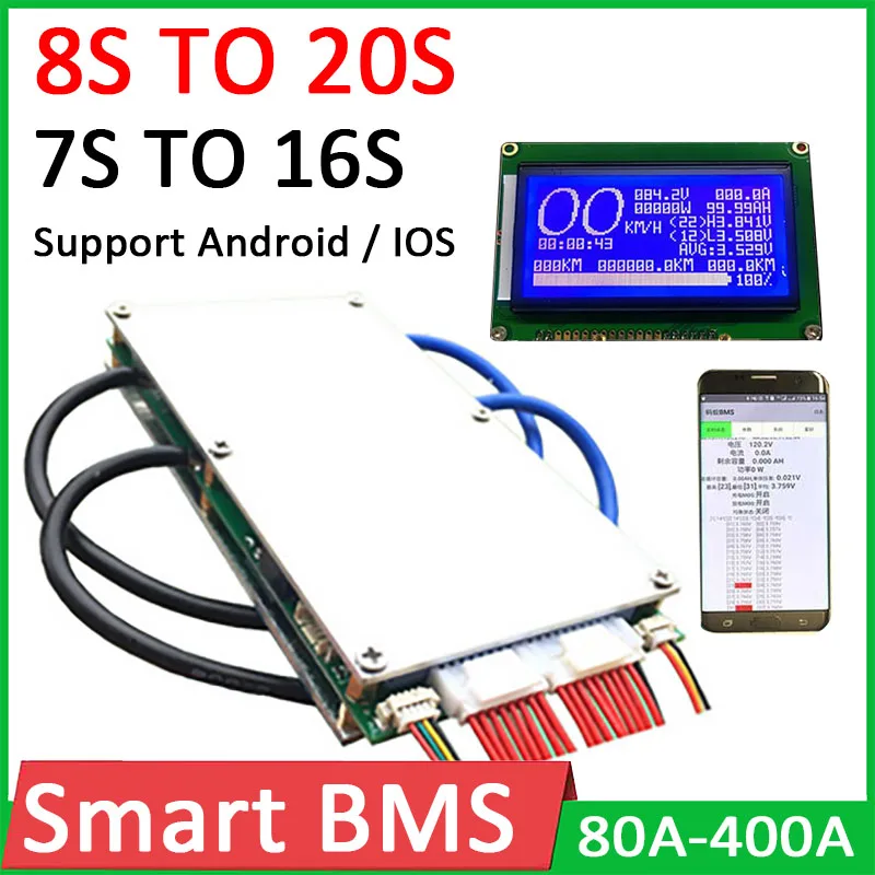 Защитная Плата Smart 7S ~ 20S BMS 400A 300A 100A 80A для литиевого аккумулятора баланс Li-Ion Lipo lifepo4