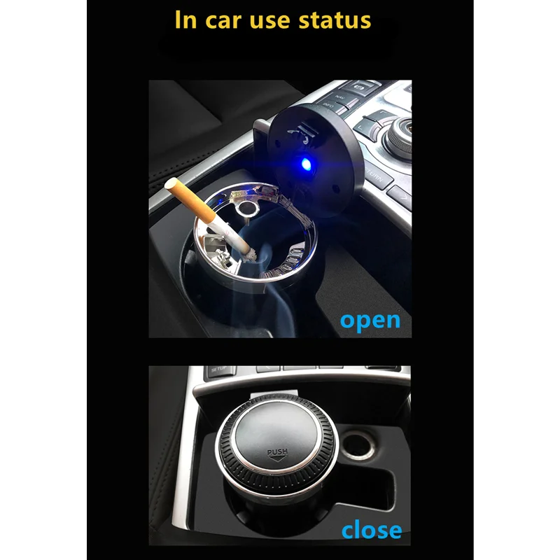 

Car Ashtray with LED Light Push Type Auto Vehicle Cigarette Holder Decor