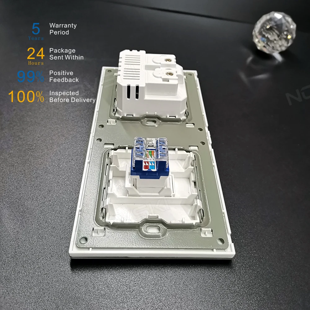NOVSKI Настенная розетка USB Cat 6 10 Гбит / с COM-разъем Панель данных из хрусталя
