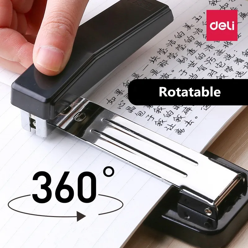 Фото Ручной степлер Deli 360° °   Вращение Использование 24/6 24/8 Универсальные скобы Школьные канцелярские товары Студенческие канцелярские принадлежности Бизнес-переплетный инструмент №1