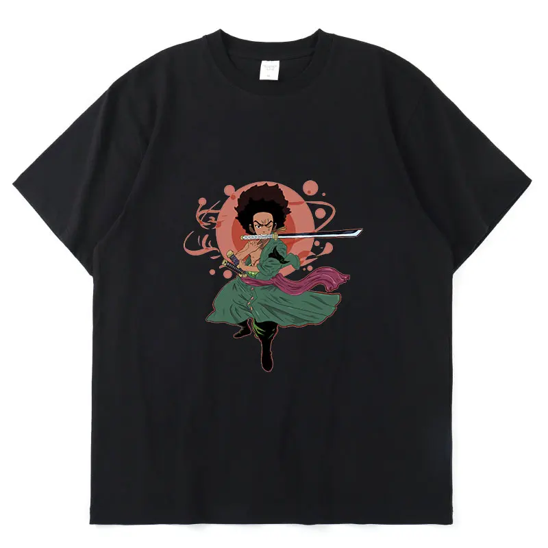 

The Boondocks Huey Roronoa Zoro Gift for Boyfriend Harajuku Unique Print Summer Thin 100% Cotton Loose Simple Man T-shirt