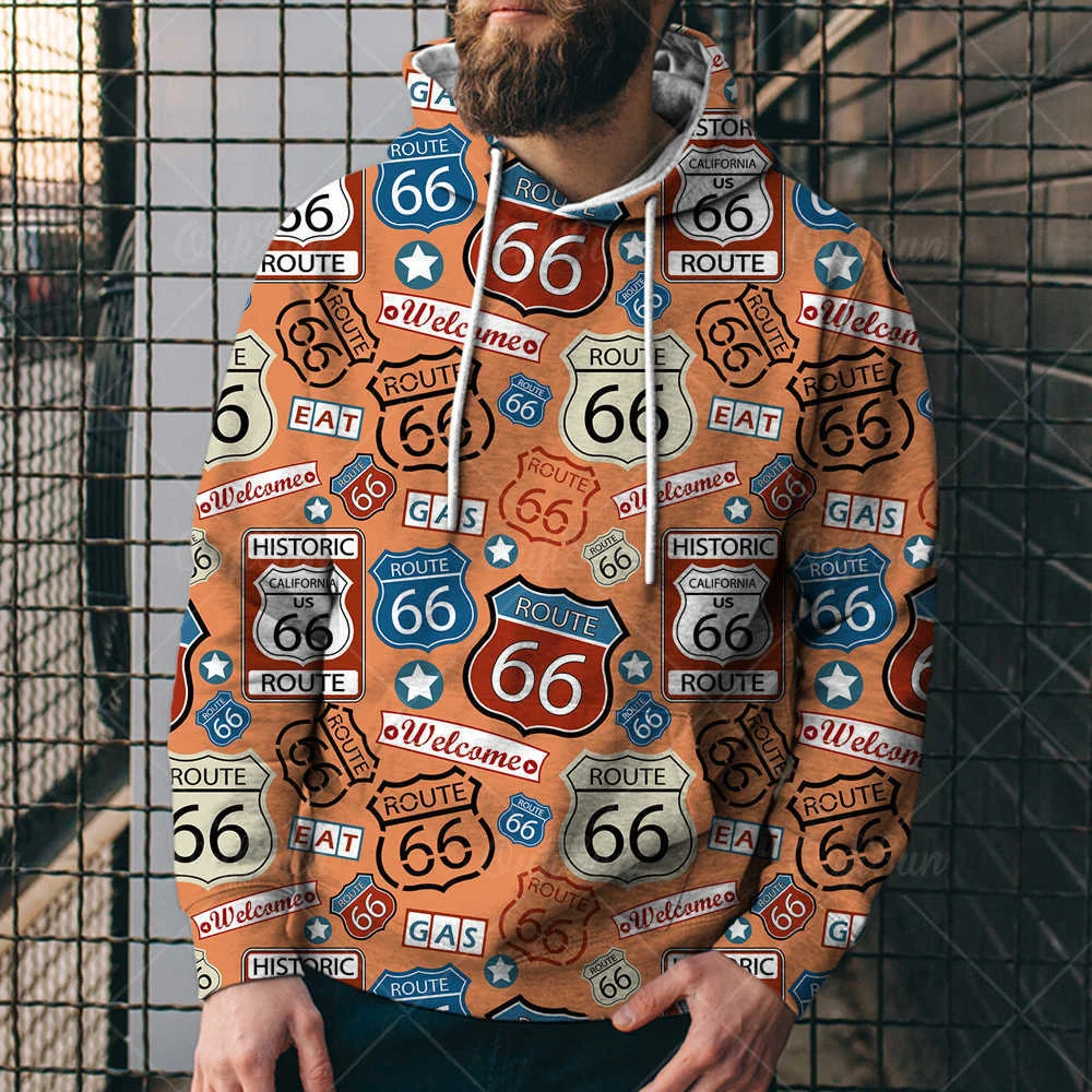 

2021 летний свитер, модный свитер с 3d принтом шоссе 66, уличный трендовый пуловер, мужская Толстовка