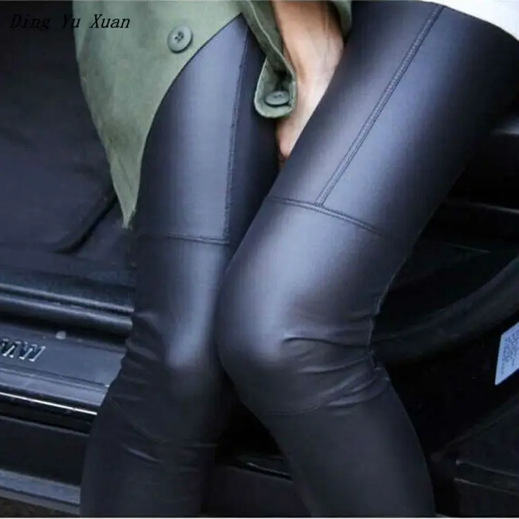Womens Black Khaki Brown Stretch Leather Leggings Push Up Femme Quality Pu Leather Leging Women Casual Skinny Leggin Pants Mujer