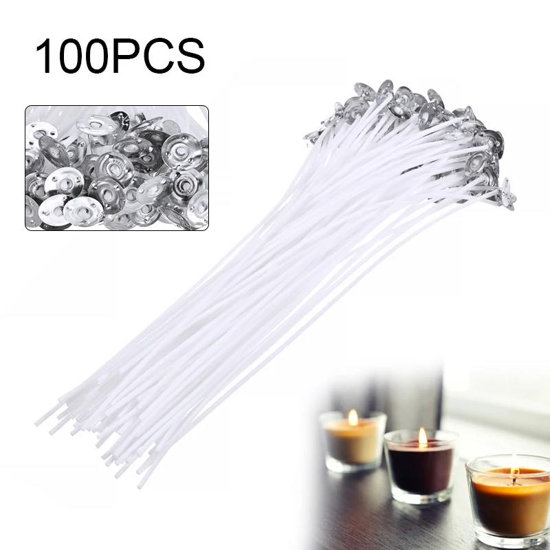 

100pcs White Candles Wick with Foot DIY Handmade Waxed Candle Wick 20cm Long For Birthday Party Supplies Candle Accessories