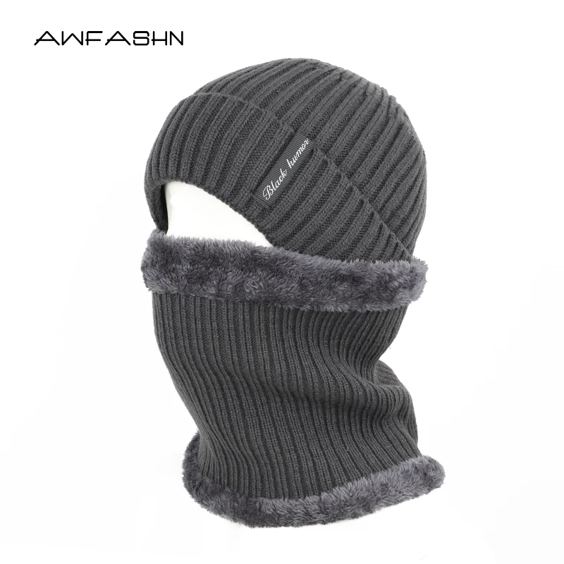 

2022 Winter Beanie Hat for Men Knitted Hat Winter Cap Beanie Women Thick Wool Neck Scarf Cap Balaclava Mask Bonnet Hats Set
