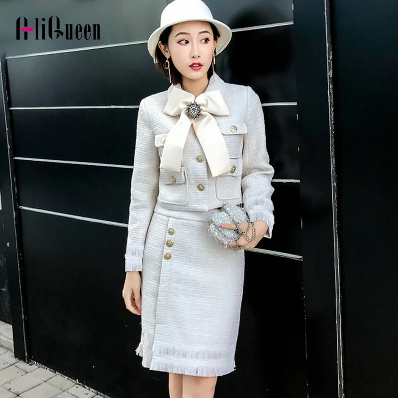 Высокое качество шерстяные зимние комплекты из 2 предметов женские костюмы с