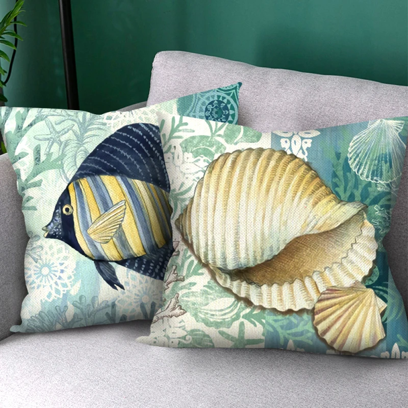 

Fuwatacchi Marine Life Photo Cushion Cover Ocean Conch Fishes Print Throw Pillow Covers for Home Sofa Decor Pillowcases 45x45cm