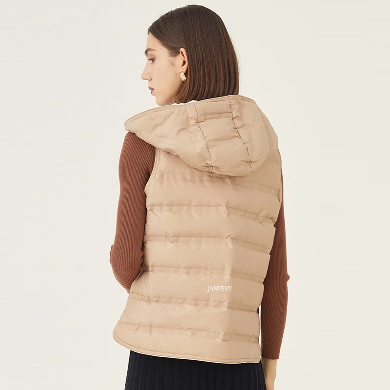 Женский пуховой жилет ультрасветильник с капюшоном карманами бесшовный