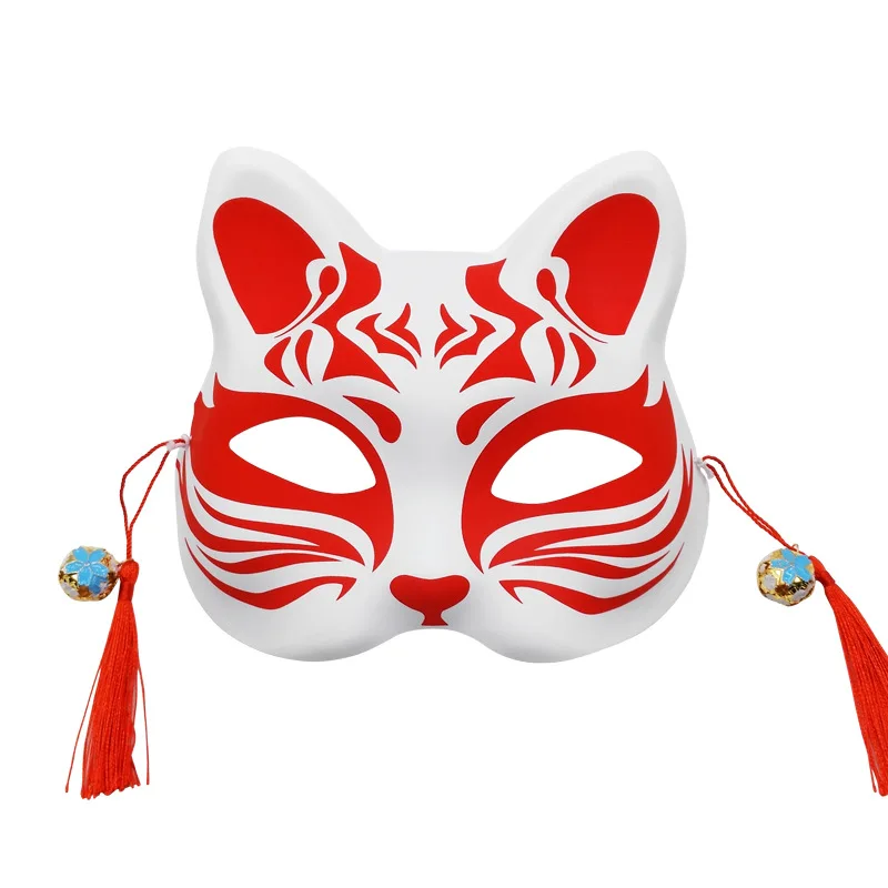 Маска на половину лица с изображением лисы и красной кошки аниме для мужчин