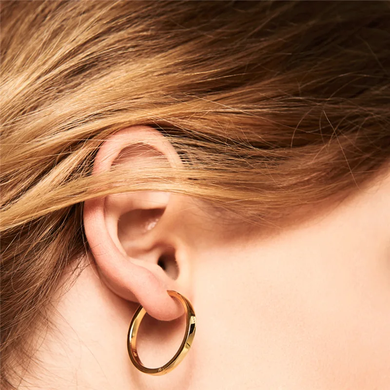 

20mm Gold Bold Circle Ring Titanium Steel Earring Big Hoop New Ins Cool Wind