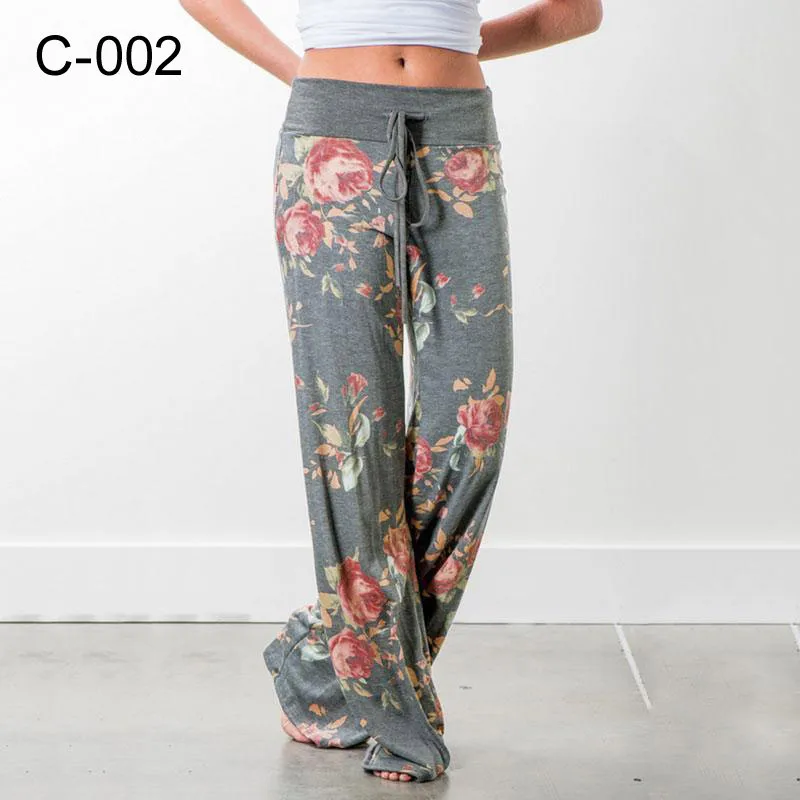 

Leosoxs Spring Autumn Loose Beach Women's Pants Fashion Floral Print Drawstring Wide Leg Ladies Long Pants Sweatpants Plus Size