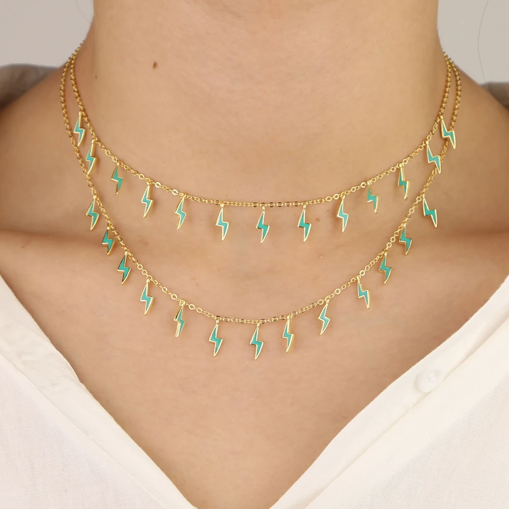 Новое поступление маленькое Золотое колье-чокер с синей эмалью болт молнии