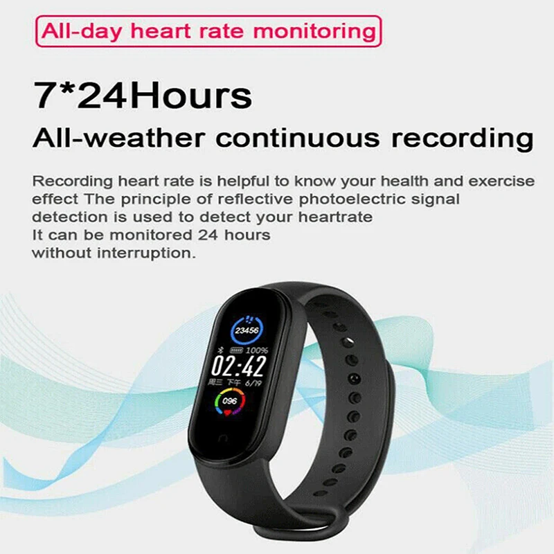

M5 Sports Smart Watch Fashionable Colorful Stainless Steel/Silicone Strap Multi-functional M5 Band 5 Fitness Bracelet
