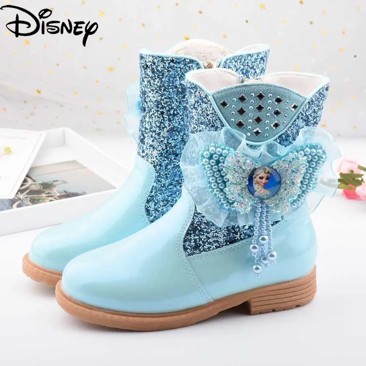 

Детские ботинки Disney из хлопка, Мультяшные короткие ботинки для девочек, зимние детские кашемировые ботинки принцессы «Холодное сердце» и Э...