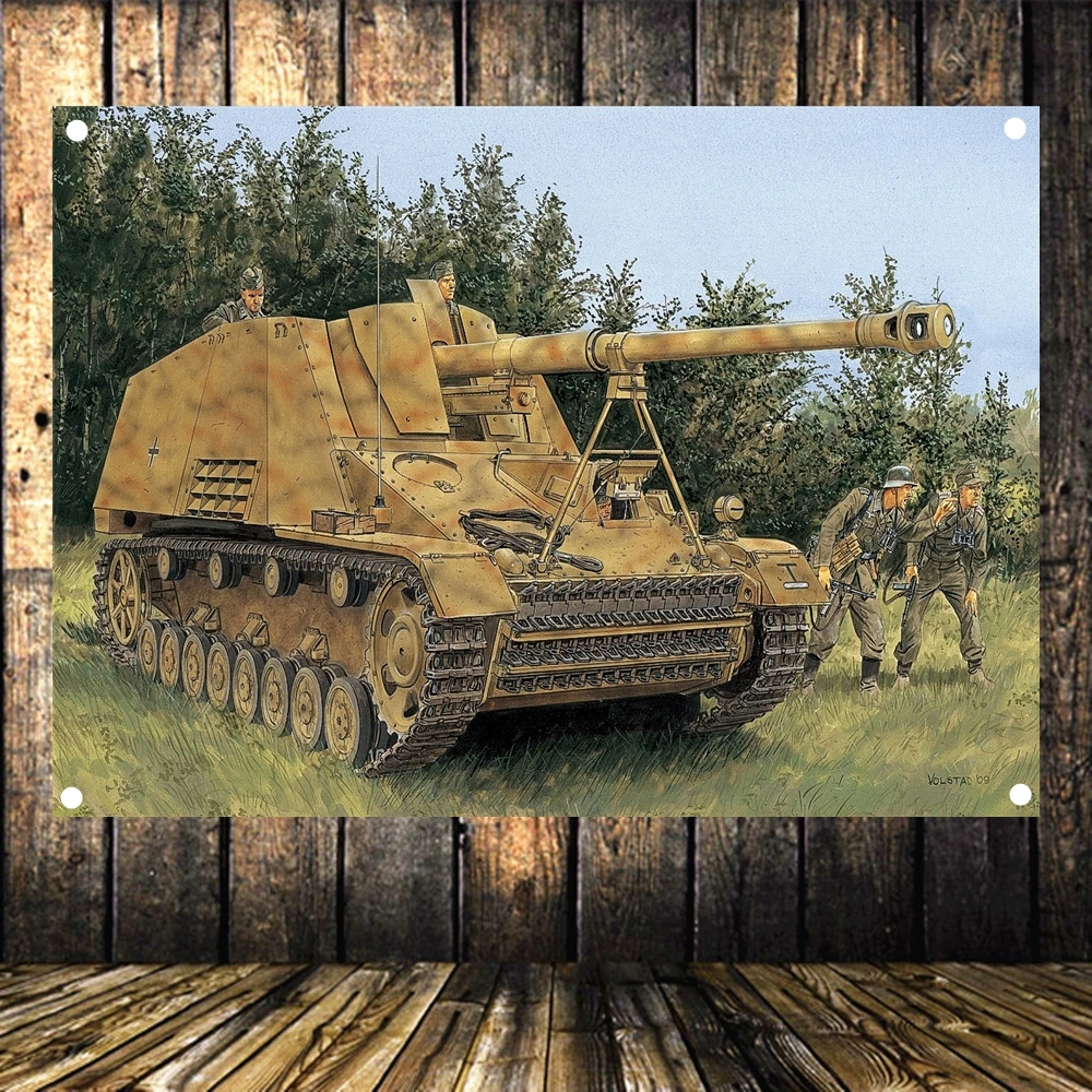 

HD Canvas Print Art Flag Banner Mural Tapestry Wall Stickers Home Decor WW II Tank Battle Old Photo Retro Military Poster B3