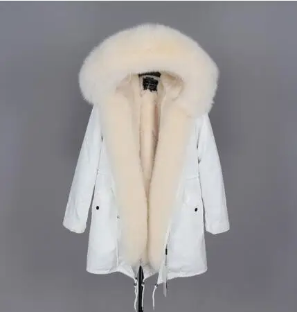 8faux fur liner Натуральная меховая белая хлопковая куртка зимняя женская меховая куртка парка подкладка из натурального кроличьего меха с лисьим меховым воротником с планкой добавляют манжеты - Цвет: 8faux fur liner