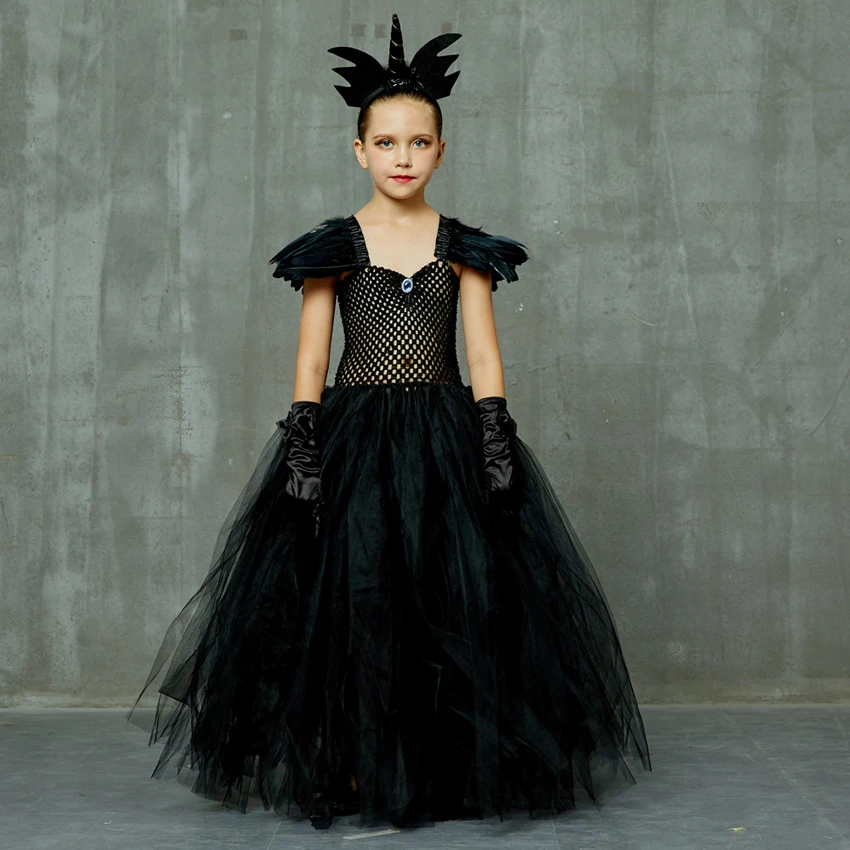 Платье-пачка для девочек с единорогом черное платье пони Пурим костюмы на