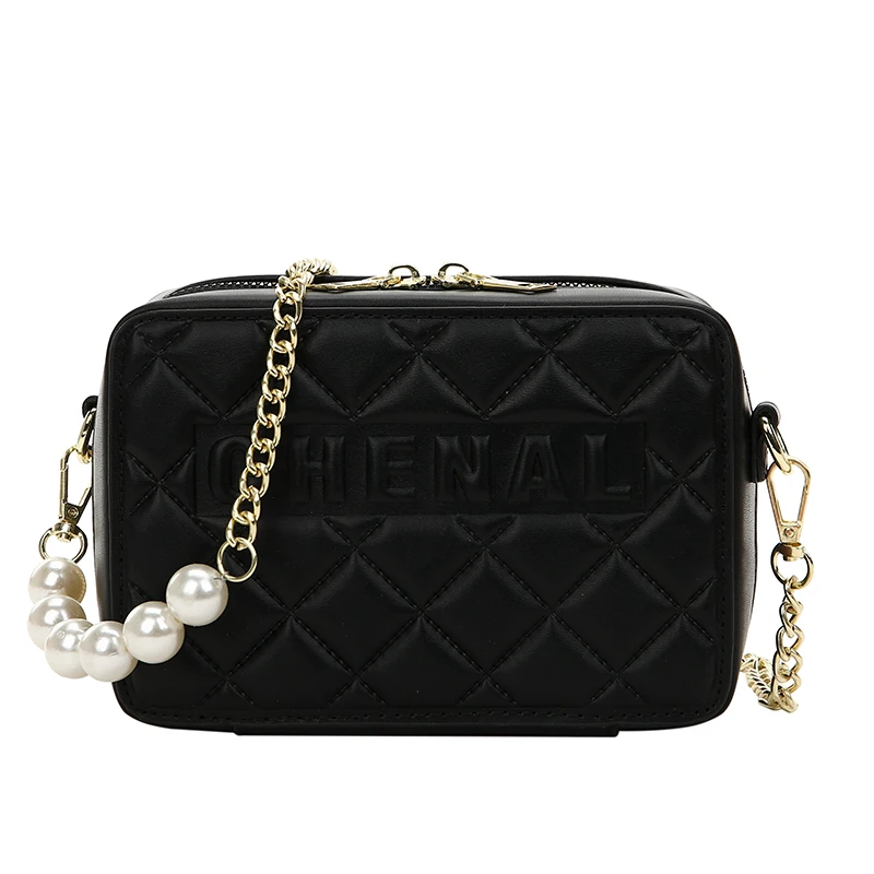 

Роскошная дизайнерская сумка, летняя модная квадратная кожаная дамская сумочка на цепочке с жемчугом, сумка-мессенджер на плечо, женская су...