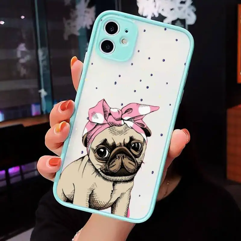 

Pug Dog Cute bulldog cartoon luxury Phone Cases shell matte transparent For iphone 7 8 11 12 plus mini x xs xr pro max cover