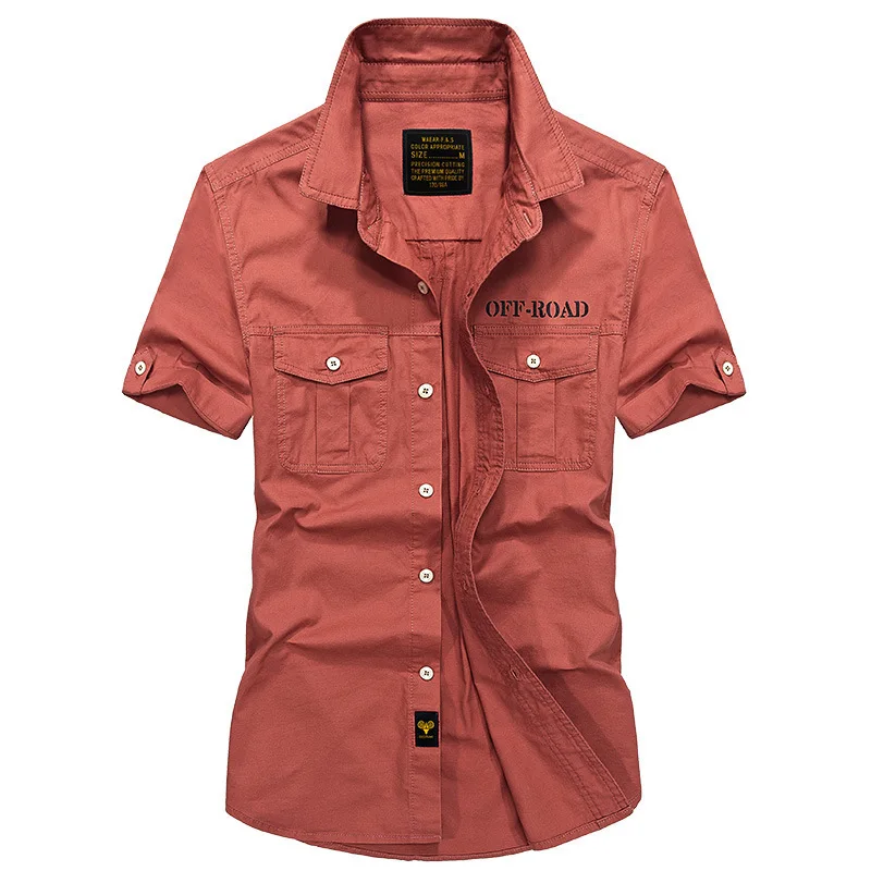 Новая летняя мужская рубашка в стиле милитари хлопковая с коротким рукавом
