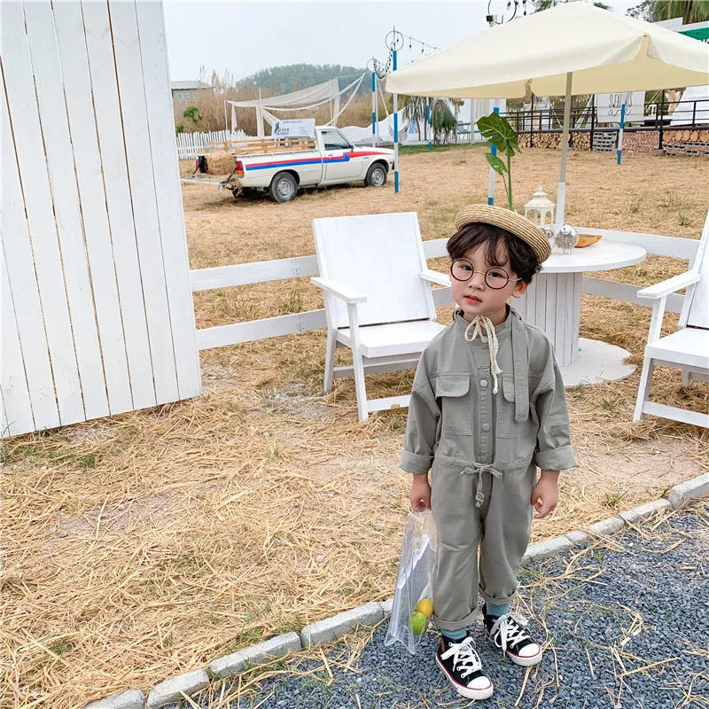 Детский однотонный комбинезон с длинным рукавом в Корейском стиле | Детская