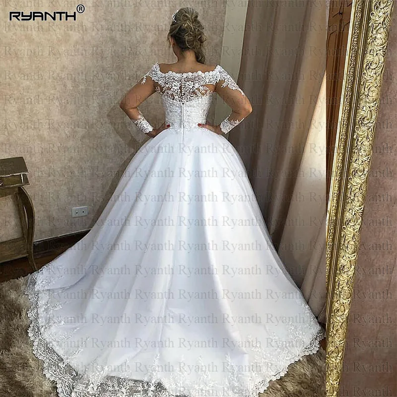 

Vestido de noiva Cheap Long Sleeves Lace A Line Wedding Dress 2019 Sexy Off The Shoulder Vestidos de novia Custom Made Gowns