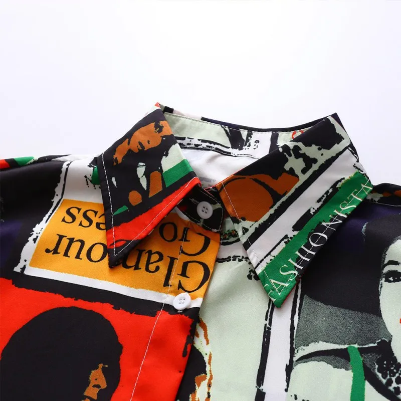 Модная женская блузка в винтажном стиле с мультяшным принтом рубашка отворотом