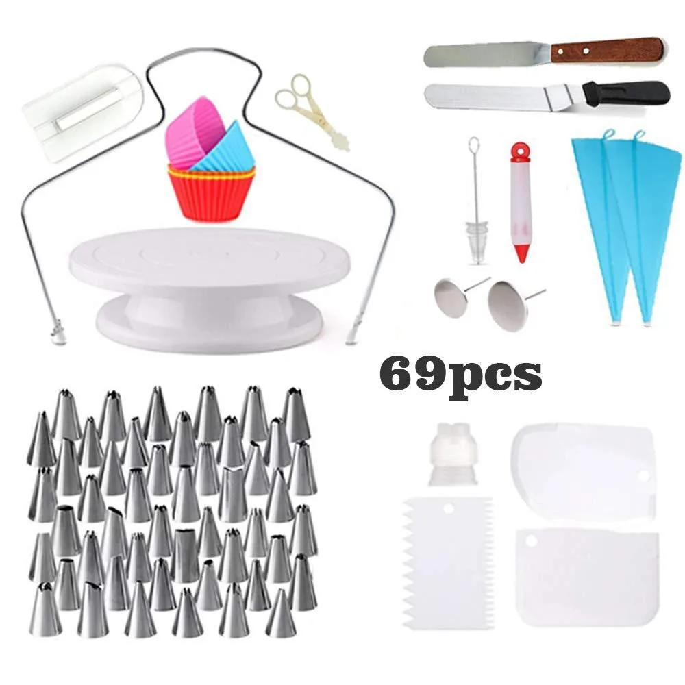 

69 PCS Plastic Cake Turntable Rotating Cake Plastic Dough Knife Decorating Cream Cakes Stand Rotary Table DIY Pan Baking Tool
