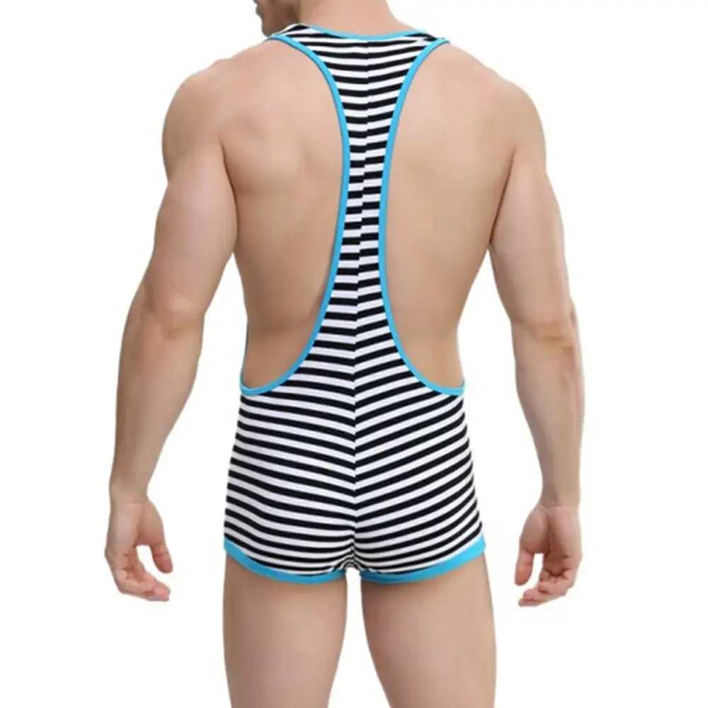 Swimwear Mens Singlet Broat Mankini Swimsuit Striped Wrestling Boxer Shorts Swimming Suit Bulge Pouch Shorts Sexy Bathing Suit