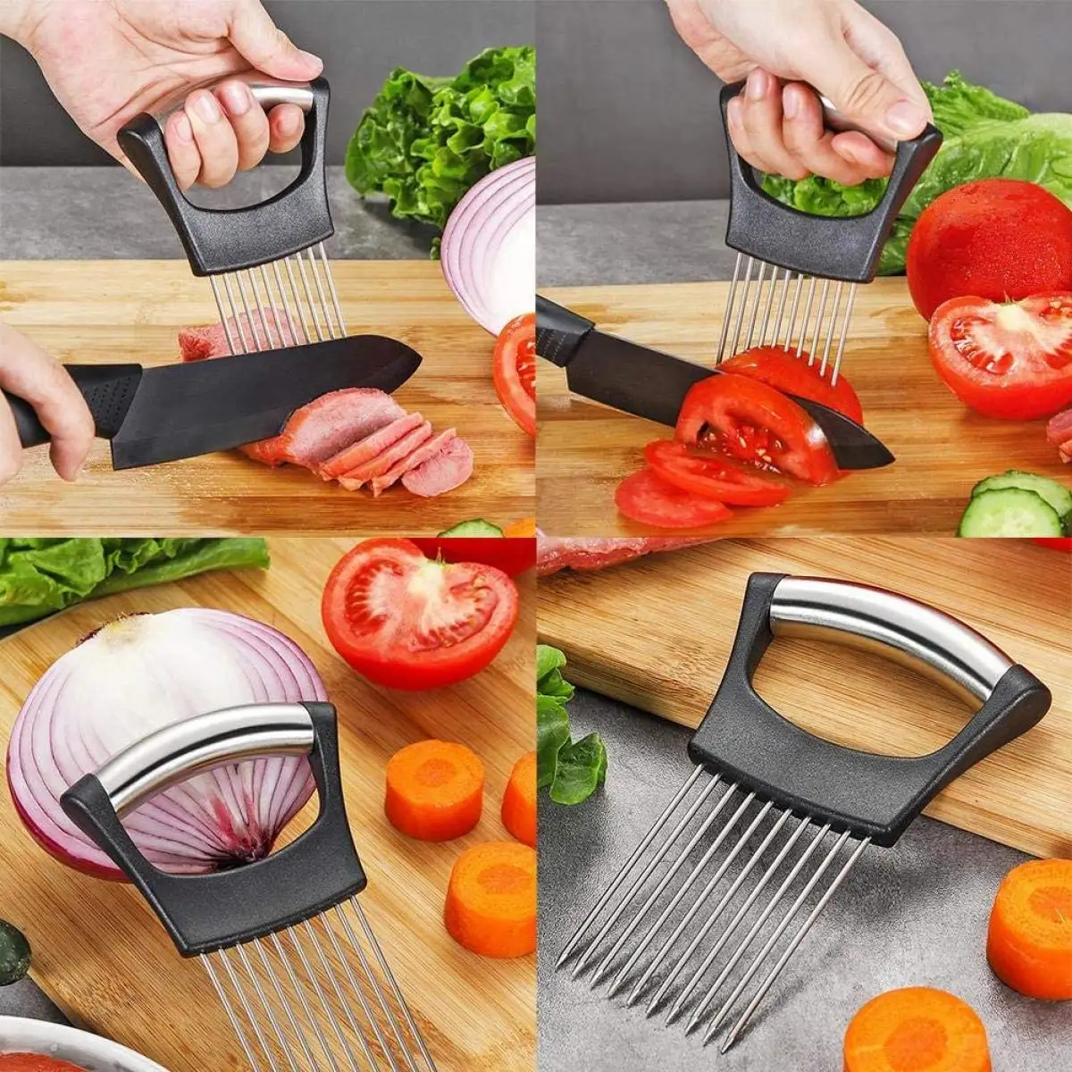 

2 Pcs Food Slice Assistant for Onion Vegetable Holder Tomato Meat Slicer Fish Potato Cutter Kitchen Aids Gadget
