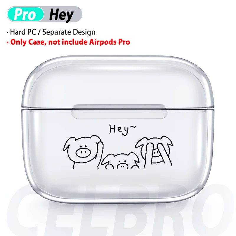 Прозрачный чехол-накладка для AirPods Pro, Жесткий ПК, Cristal, милый мультяшный протектор для наушников Air Pod Pro 3, чехол для AirPods Box - Цвет: Hey pig