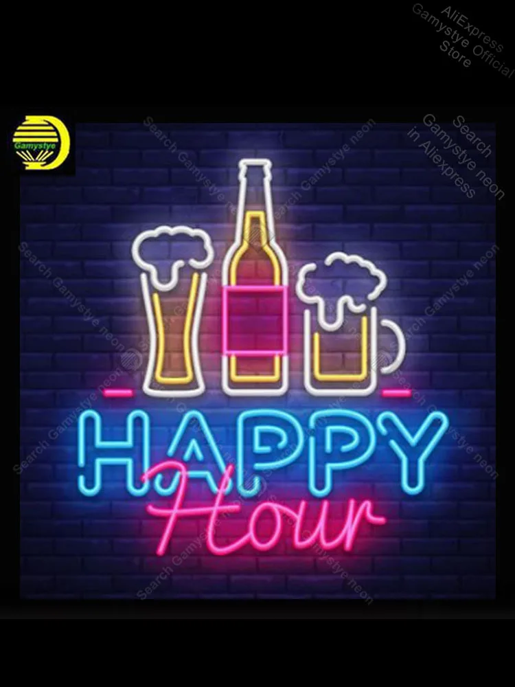 

Happy Hour Neon Sign Handmade neon light Sign Decorate Beer Bar Hotel Iconic Art Texa Light Bulb neon lights for rooms neon lamp