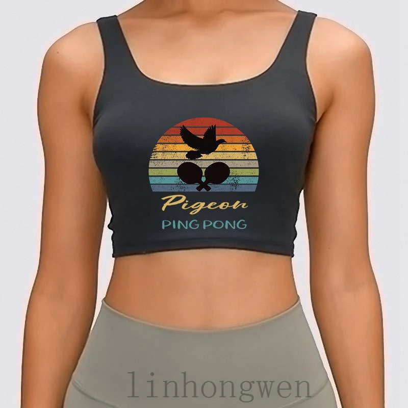 

Pigeones для пинг-понга в стиле ретро для женщин топ на бретелях, весенняя одежда с надписями для размера плюс XL тренд Графический Хлопок Юмор ди...
