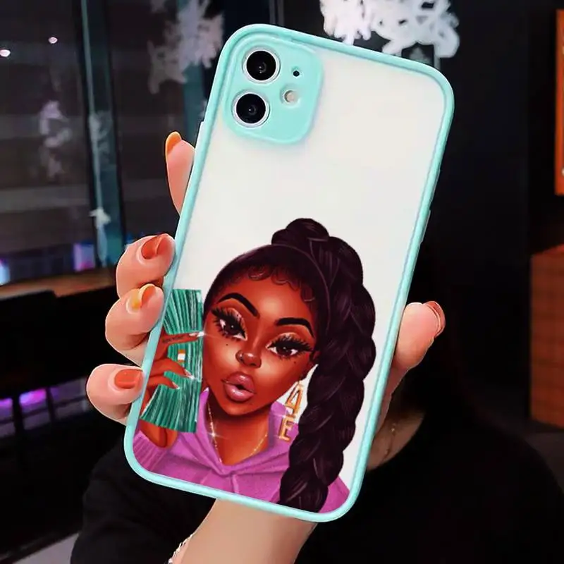 

Black head Girl make money sexy Phone Cases Matte Transparent for iPhone 7 8 11 12 s mini pro X XS XR MAX Plus cover funda