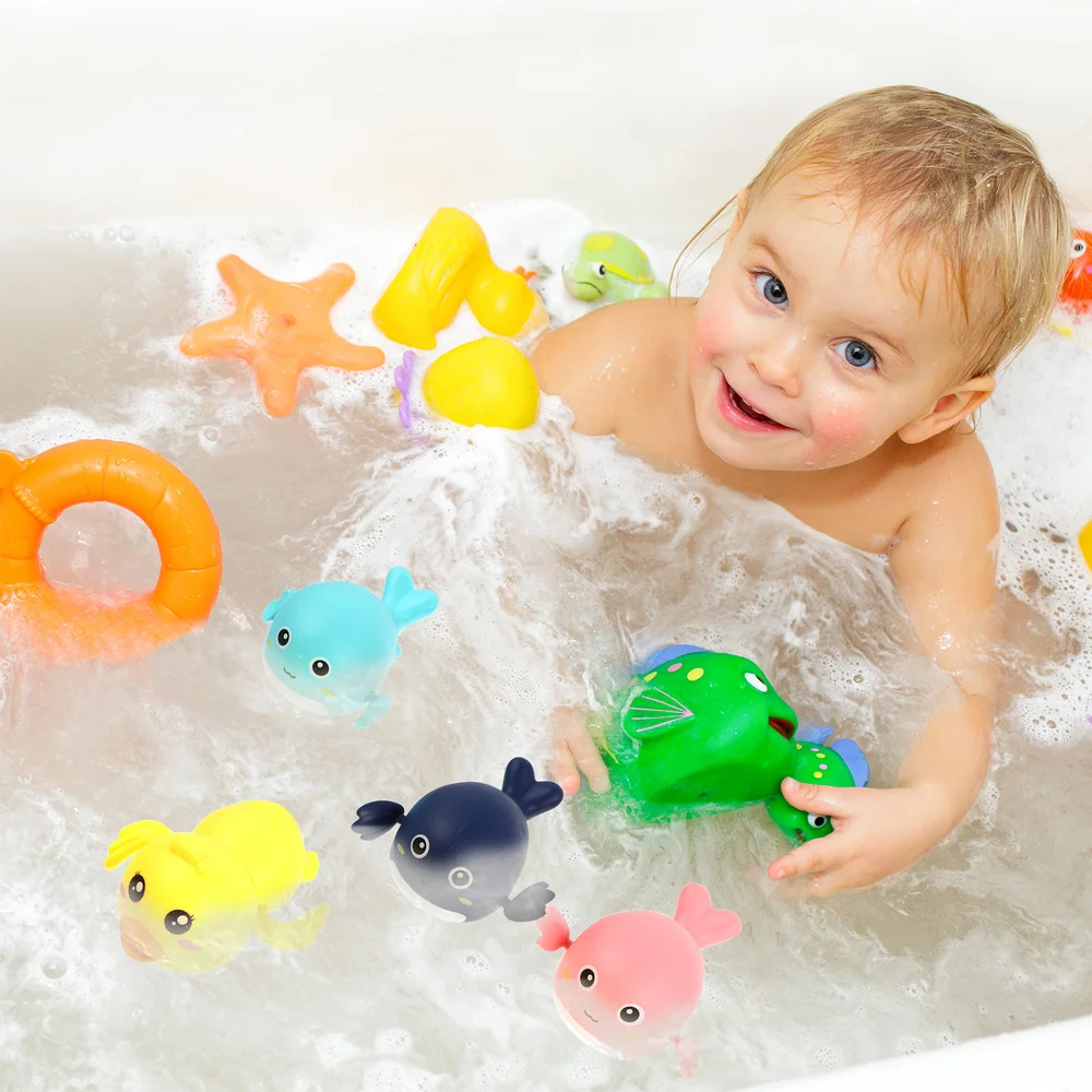 

6pcs Baby Bathing Toys Clockwork Plaything Cartoon Dolphin Duck Bathing Toys