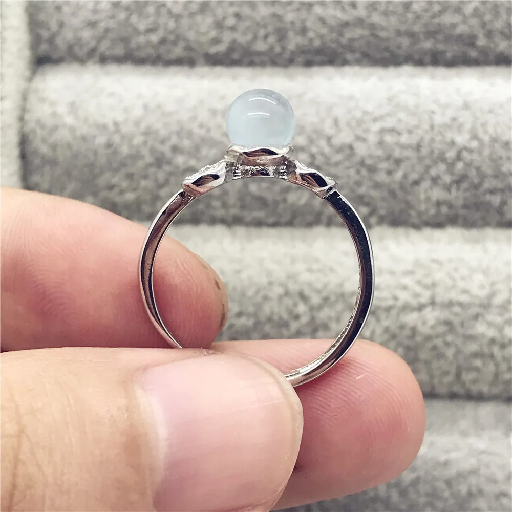 

6mm Natural Blue Aquamarine Crystal Ring Jewelry Women Female Lady Anniversary Beads 925 Silver Gemstone Adjustable Ring AAAAA