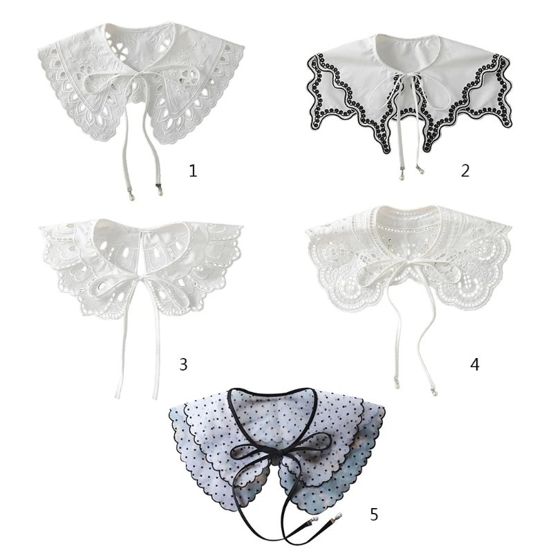 

null Royal Style Vintage Embroidery Doll Fake Collar Shawl Hollow Out Lace Wavy Half Shirt Blouse Necklace Decorative Shoulder