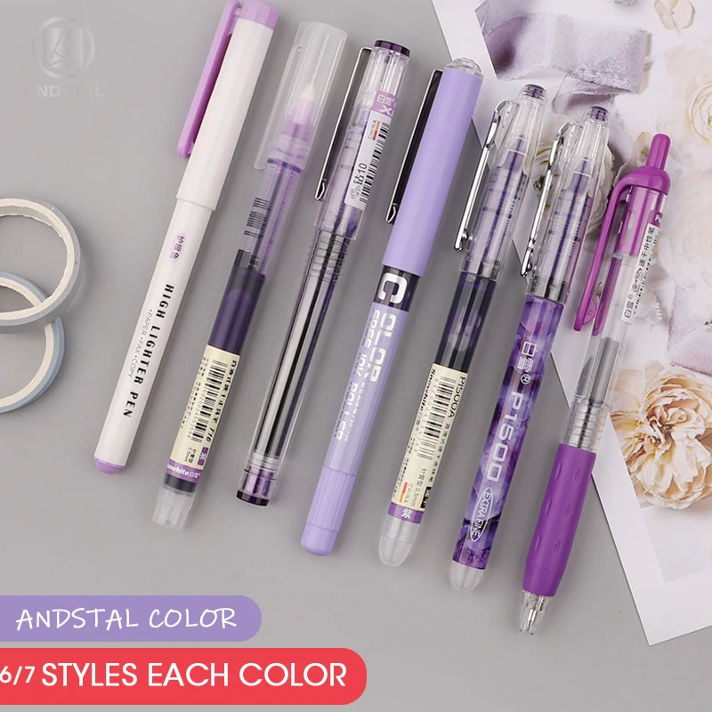 Andstal 6 шт/7 Шт Красочная Жидкостная роликовая ручка 0 5 мм фиолетовая синяя красная