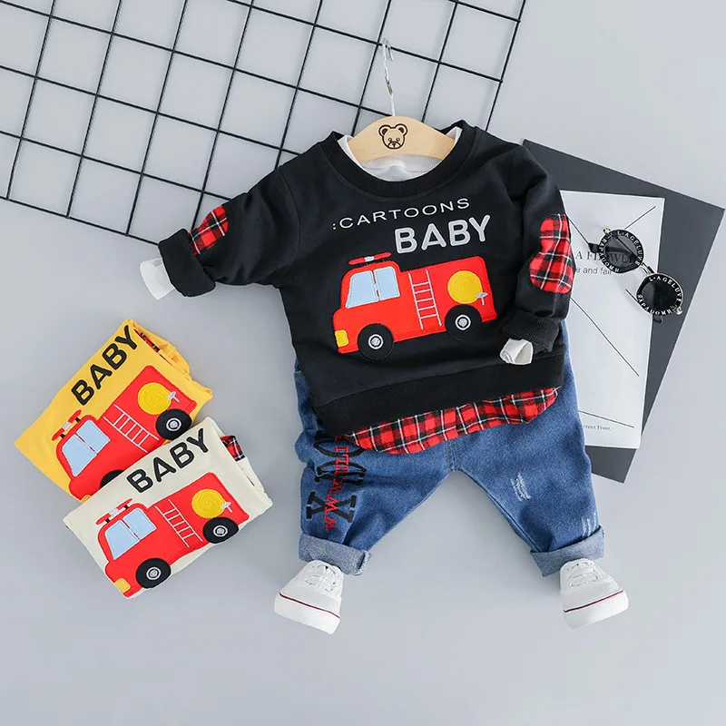 Spring New Baby Boys Girls Casual Clothes Kids Cartoon T-Shirt Jeans 2Pcs/Set Infant Cotton Clothing Children Fashion Tracksuits | Детская