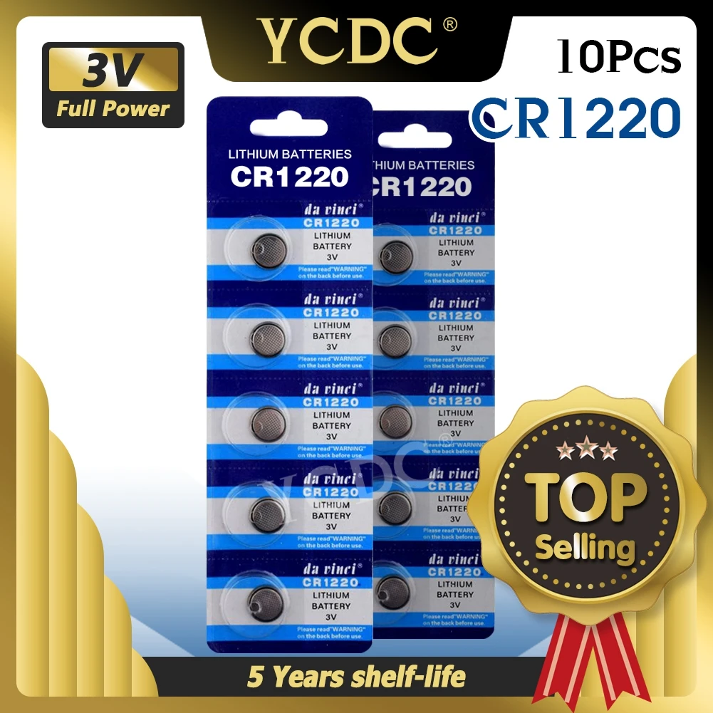 YCDC 10 шт. 3 в вольт CR1220 CR 1220 кнопочные батарейки литиевые пилы для игрушек