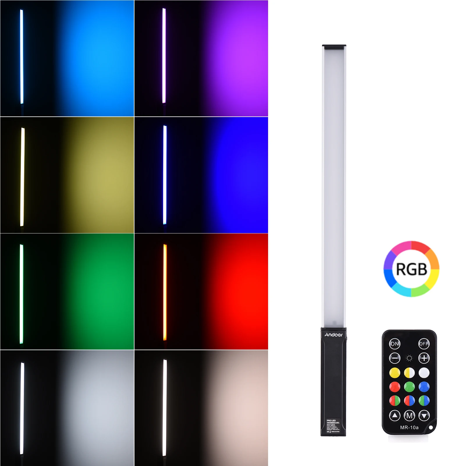 

Andoer RGB ручной светодиодный видео светильник палочка 10W 9 W Цвета CRI95 + 3200K-5600K Перезаряжаемые фотографии светильник палка 12-уровневый с регулир...