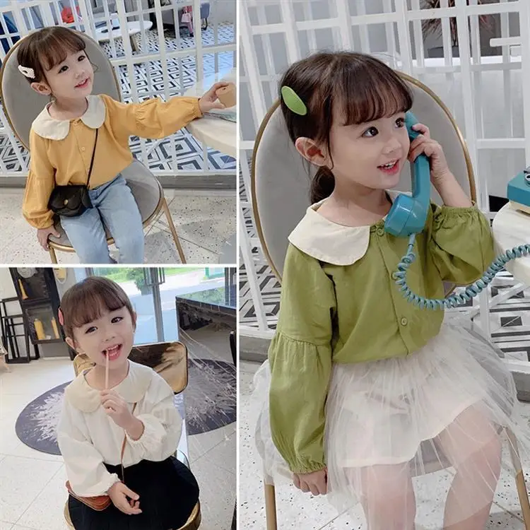 Блузка WLG для маленьких девочек детская рубашка с круглым воротником и длинным