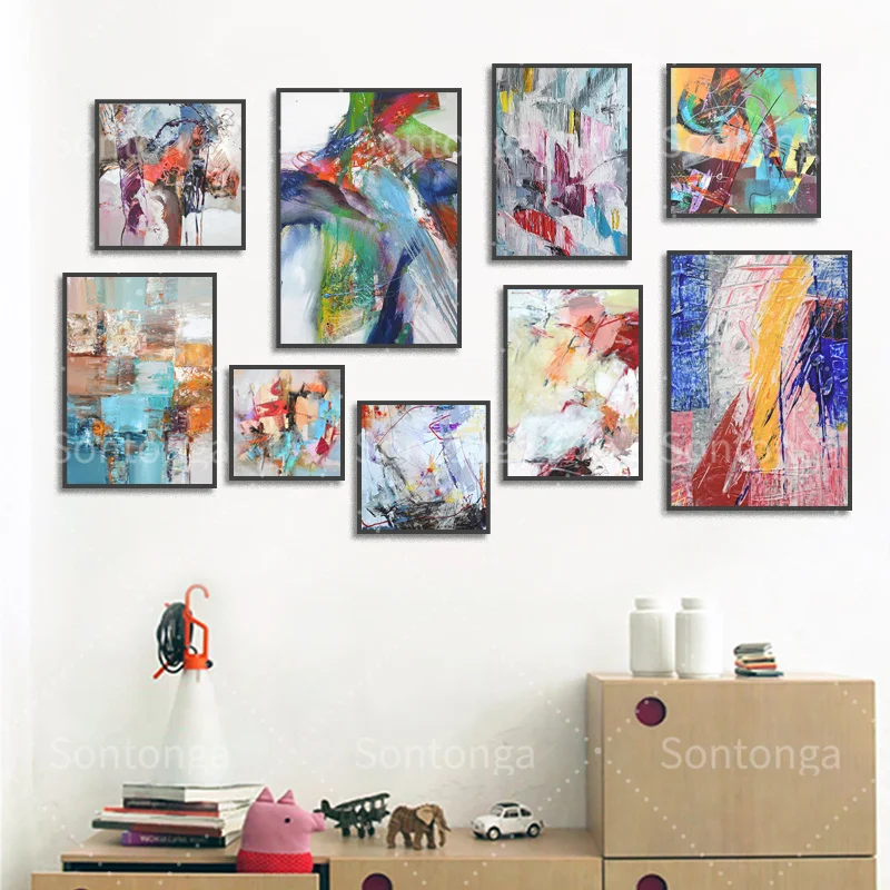 

Modern Art Color Abstract Painting Photo Color Collision Advanced Canvas Painting Studio Scene Background Room Home Decoration