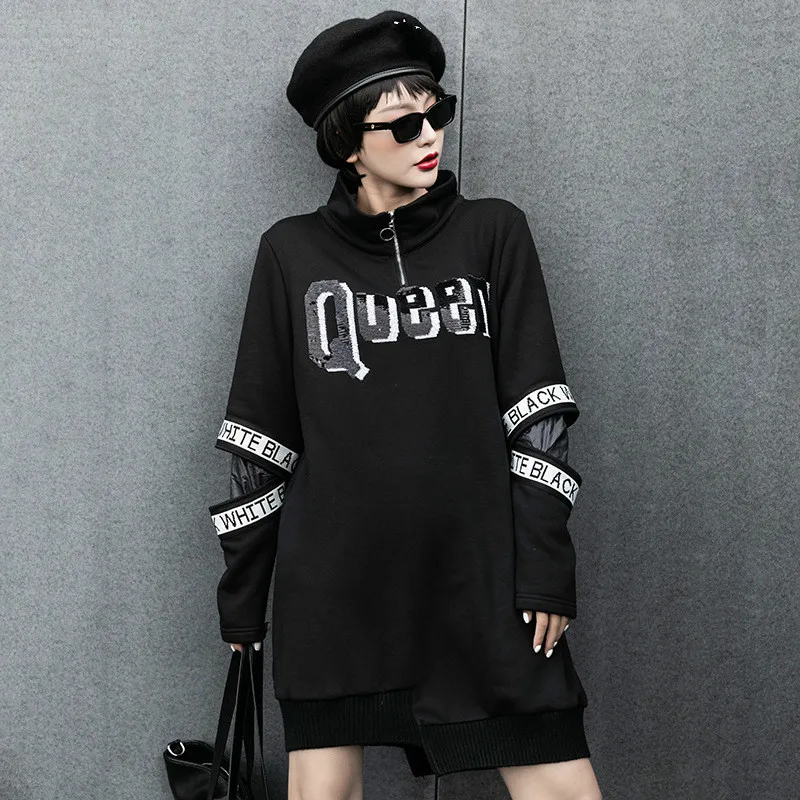 Max LuLu Korean Fashion Style Women Punk Sequins Dresses Ladies Loose Black Warm Winter Dress Casual Printed Turtleneck Vestidos | Женская